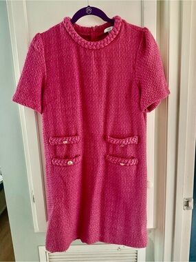 Woven Pink Mini Dress with Braid Trim